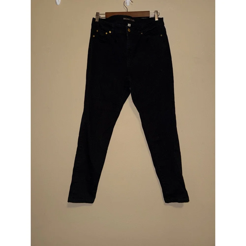 Michael Kors Womens Black Skinny Jeans Gold Hardware Size 10 Mid Rise Minimalist